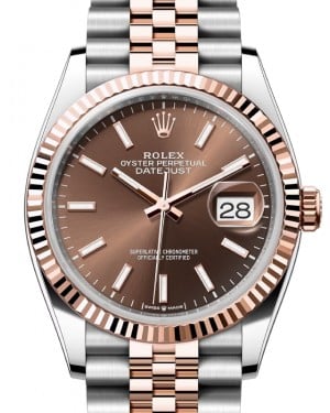 Rolex Datejust 36 Steel/Rose Gold Chocolate Index Dial & Fluted Bezel Jubilee Bracelet 126231 - BRAND NEW