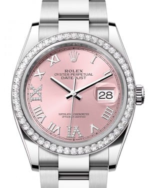Rolex Datejust 36 White Gold/Steel Pink Roman Diamond VIIX Dial & Diamond Bezel Oyster Bracelet 126284RBR - BRAND NEW