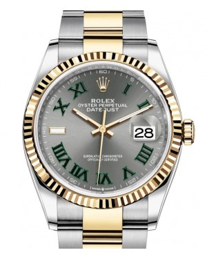 Rolex Datejust 36 Yellow Gold/Steel "Wimbledon" Slate Roman Dial Fluted Bezel Oyster Bracelet 126233 - BRAND NEW
