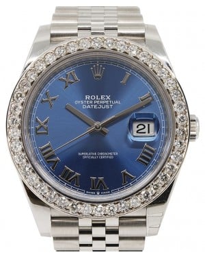 Rolex Datejust 41 Stainless Steel Blue Roman Dial Diamond Bezel Jubilee Bracelet 126300 - BRAND NEW