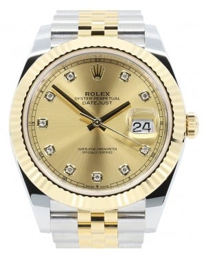 Rolex Datejust 41 Yellow Gold/Steel Champagne Diamond Dial Fluted Bezel Jubilee Bracelet 126333 - PRE-OWNED