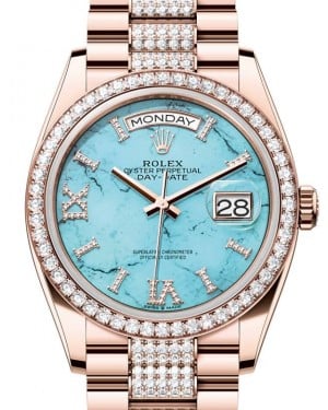 Rolex Day-Date 36 President Rose Gold "Tiffany" Turquoise Dial Diamond Bezel & Bracelet 128345RBR - BRAND NEW