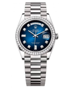 Rolex Day-Date 36 President White Gold Blue Ombre Diamond Dial & Bezel 128349RBR