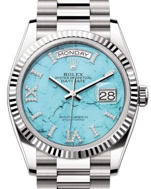 Rolex Day-Date 36 President White Gold Turquoise "Tiffany" Diamond Dial & Fluted Bezel 128239 - BRAND NEW