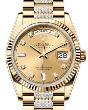 Rolex Day-Date 36 President Yellow Gold Champagne Diamond Dial & Bracelet 128238 - BRAND NEW