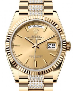 Rolex Day-Date 36 President Yellow Gold Champagne Index Dial Diamond Set Bracelet 128238 - BRAND NEW