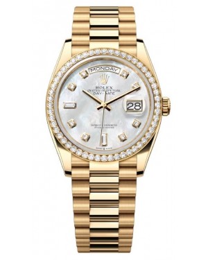 Rolex Day-Date 36 President Yellow Gold White Mother of Pearl Diamond Dial & Bezel 128348RBR