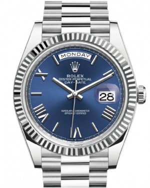 Rolex Day-Date 40 Platinum Bright Blue Roman Dial & Fluted Bezel President Bracelet 228236 - BRAND NEW