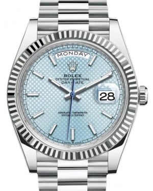 Rolex Day-Date 40 President Platinum Ice Blue Diagonal Motif Dial 228236 - BRAND NEW
