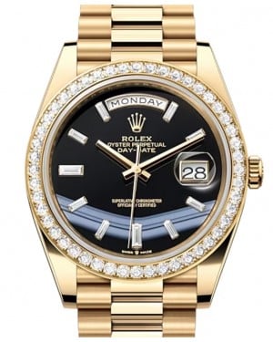 Rolex Day-Date 40 Yellow Gold Black Onyx Diamond Dial & Diamond Bezel President Bracelet 228348RBR - BRAND NEW