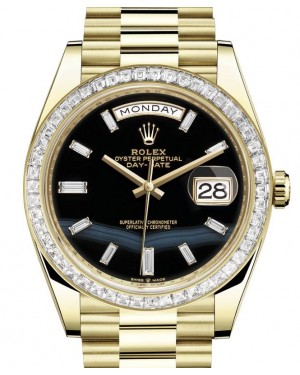 Rolex Day-Date 40 Yellow Gold Onyx Diamond Dial & Diamond Bezel President Bracelet 228398TBR - BRAND NEW