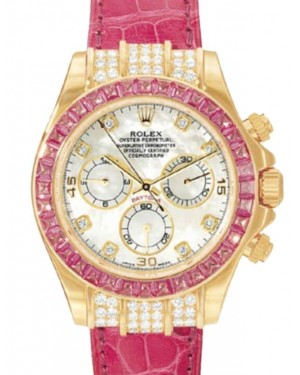 Rolex Daytona Yellow Gold Diamond Mother of Pearl Dial & Pink Sapphire Bezel 116598SARO