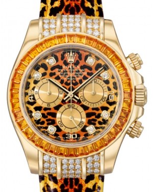 Rolex Daytona Yellow Gold/Diamonds "Leopard" Orange Baguette Sapphires Bezel 116598SACO