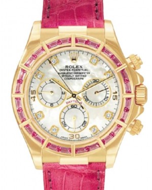 Rolex Daytona Yellow Gold Mother of Pearl Dial & Pink Sapphire Bezel 116588SARO