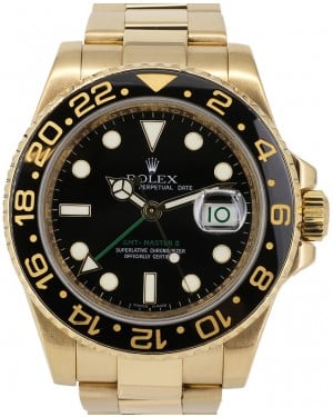 Rolex GMT-Master II Yellow Gold Black Dial Oyster Bracelet 116718LN - PRE-OWNED
