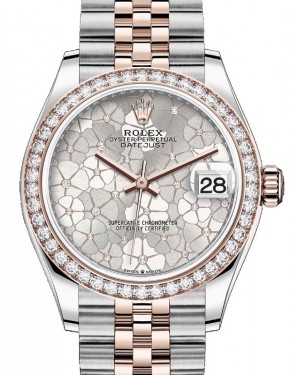 Rolex Lady-Datejust 31 Rose Gold/Steel Silver Floral Motif Diamond Dial & Diamond Bezel Jubilee Bracelet 278381RBR - BRAND NEW