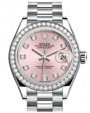 Rolex Lady Datejust 28 White Gold Pink Diamond Dial & Diamond Bezel President Bracelet 279139RBR - BRAND NEW
