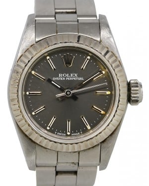 Rolex Oyster Perpetual 26 Ladies Stainless Steel Grey Index Dial Fluted Bezel & Steel Bracelet 67194 - PRE-OWNED