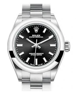 Rolex Oyster Perpetual 28 Stainless Steel Black Index Dial & Smooth Domed Bezel Oyster Bracelet 276200 - BRAND NEW
