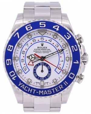 Rolex Yacht-Master II Stainless Steel White Dial Mercedes Hands Blue Ceramic Bezel 116680 - PRE-OWNED