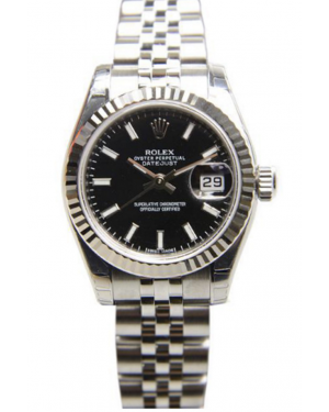 Rolex Lady-Datejust 26 179174-BKSJ Black Index Fluted White Gold Stainless Steel Jubilee - BRAND NEW