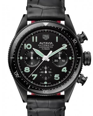 Tag Heuer Autavia Flyback Chronometer Chronograph Steel DLC 42mm Black Dial Leather Strap CBE511C.FC8280 - BRAND NEW