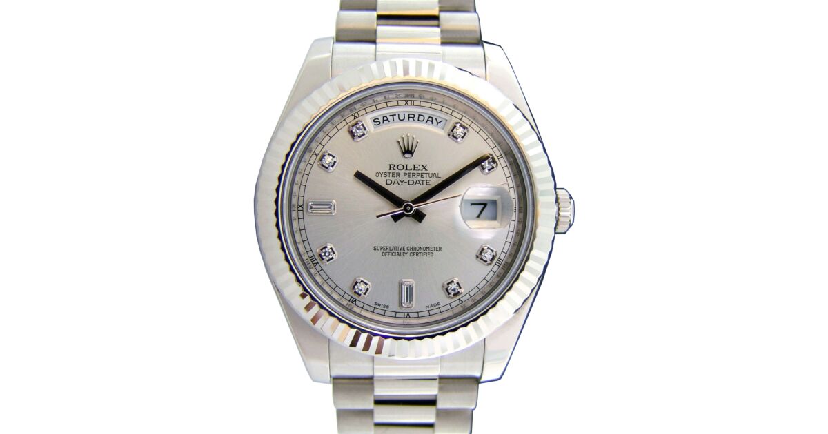 Rolex Day-Date II 218239-SLVDFP 41mm Silver Diamond Fluted White Gold  President - BRAND NEW