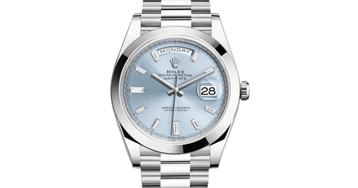 Rolex Day-Date 40 228206 Ice Blue Diamond Baguette Platinum President -  BRAND NEW