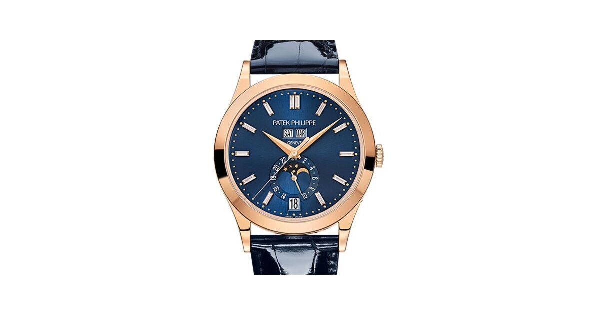 Patek Philippe Complications Rose Gold Blue Baguette Diamond Dial Leather 38.5mm 5396R 015 BRAND NEW