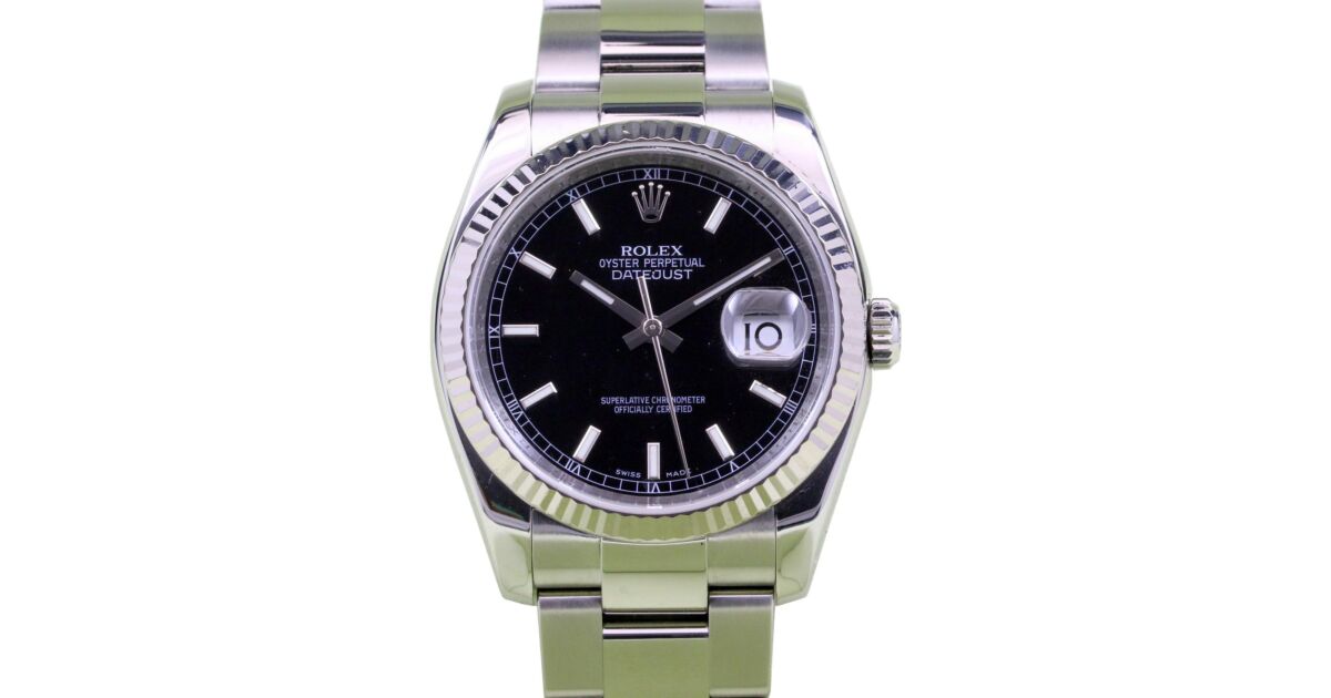 Rolex Datejust 116234 Black Index 36mm 18k White Gold Fluted