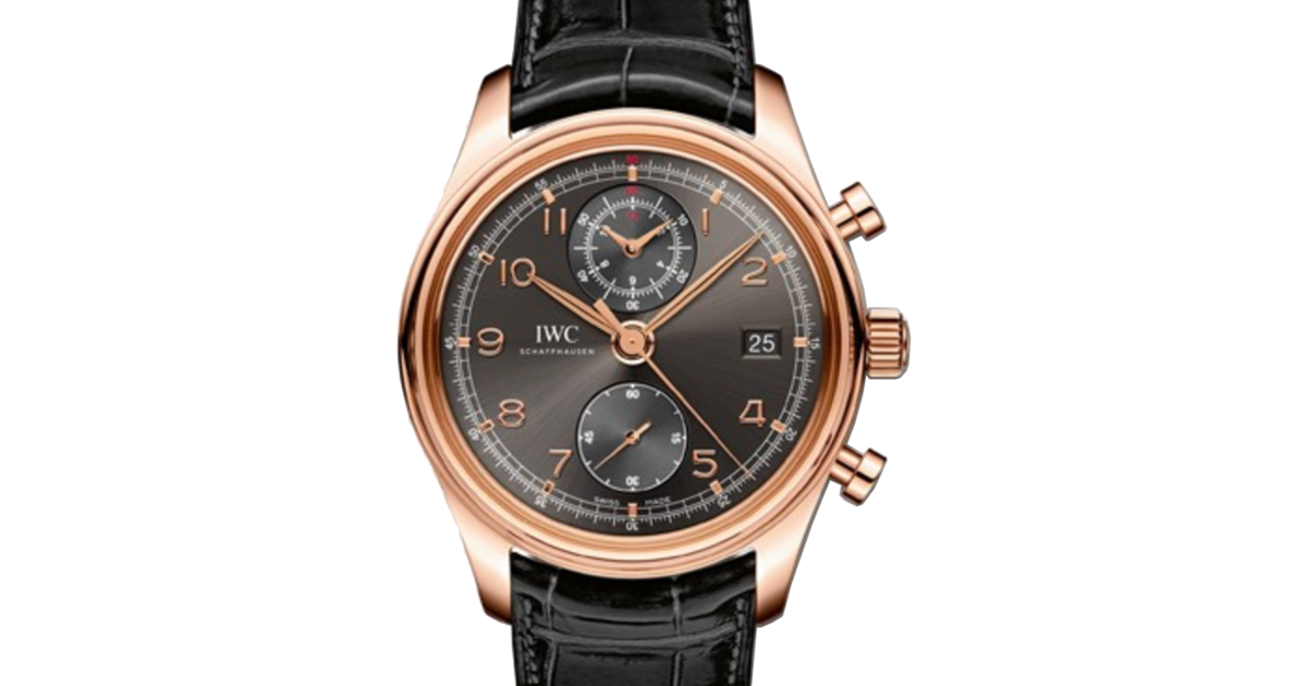 IWC Schaffhausen IW390405 Portugieser Chronograph Classic Ardoise Arabic Red Gold Black Leather 42mm Automatic