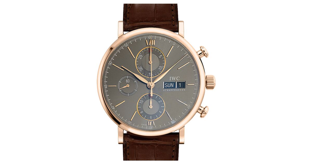 IWC Schaffhausen IW391021 Portofino Chronograph Slate Index Red Gold Brown Leather 42mm Automatic
