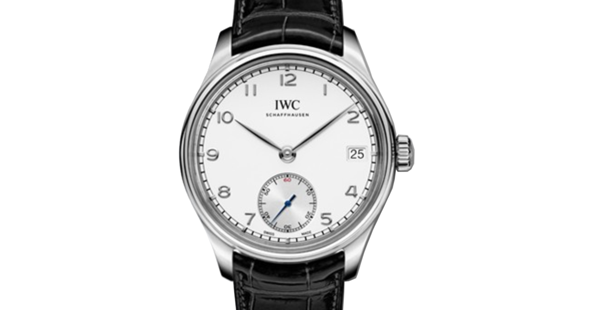 IWC Schaffhausen IW510203 Portugieser Hand Wound Eight Days Silver Plated Arabic Stainless Steel Black Leather 43mm Manual