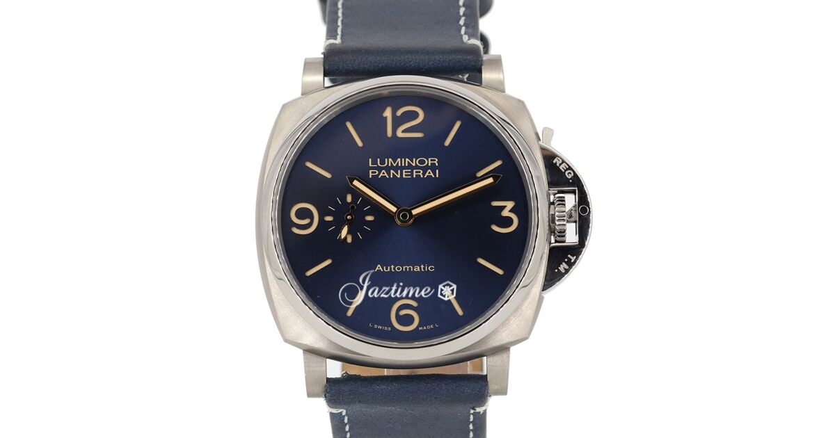 Panerai PAM 729 Luminor Due Titanium Blue Arabic Index Dial Smooth Leather Bracelet 45mm BRAND NEW