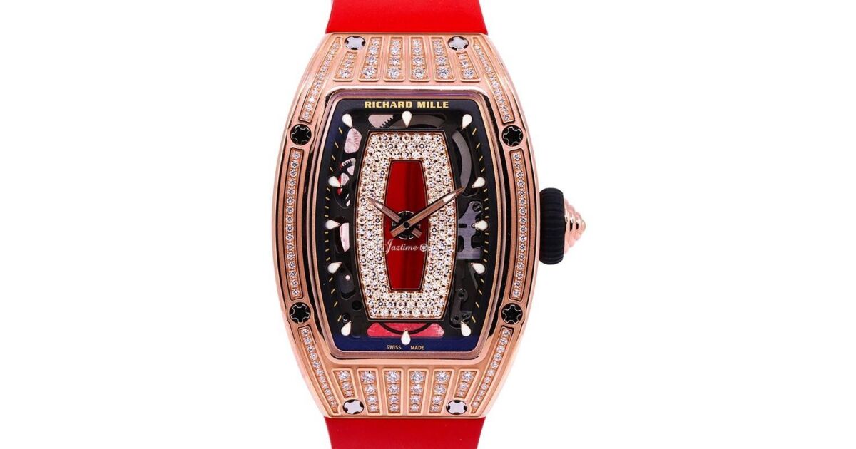 Richard Mille Lady Rose Gold Medium Set Diamond Jasper Dial