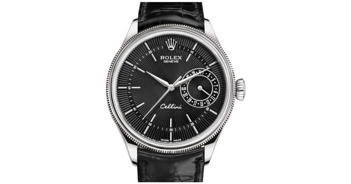 Rolex Cellini Date White Gold Black Guilloche Index Dial
