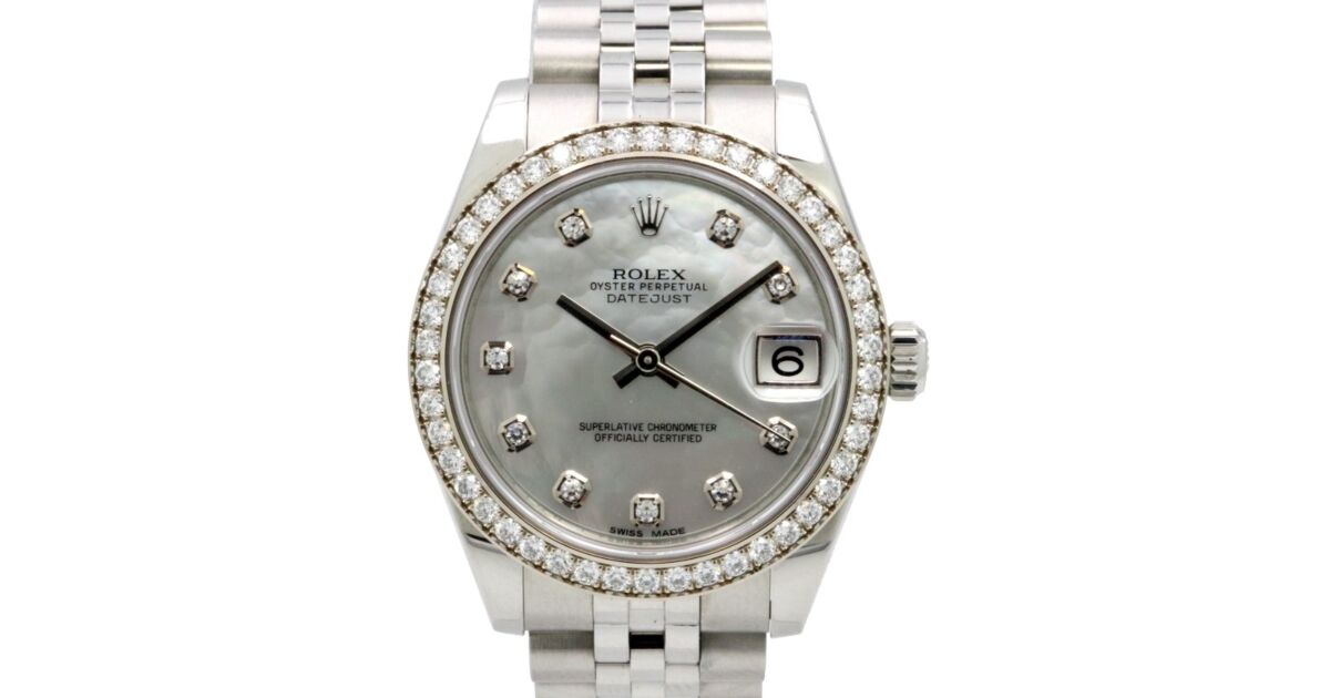 Rolex Datejust 31 Lady Midsize White Gold Steel White Mother of Pearl Diamond Dial Diamond Bezel Jubilee Bracelet 178384 PRE OWNED