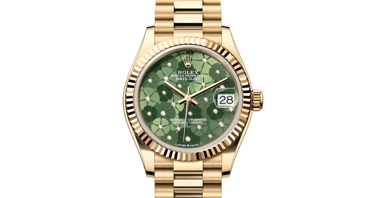 コレクション SAYURAN Rolex Datejust 31 Yellow Gold Olive Green Floral Motif