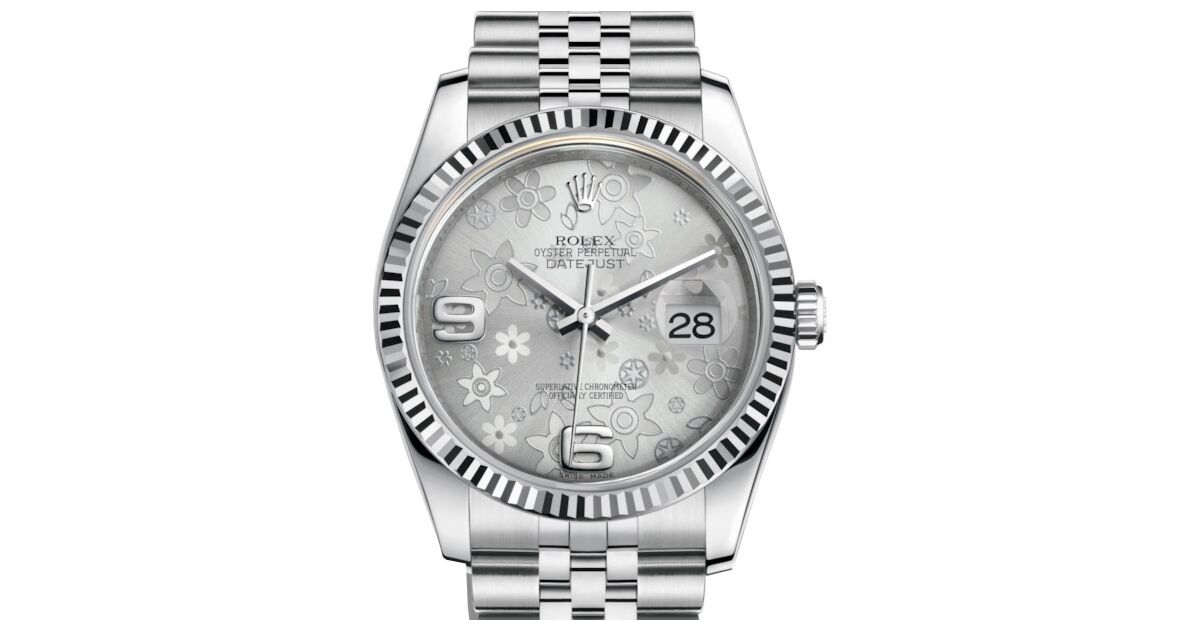 Rolex Datejust 36 White Gold/Steel Silver Floral Motif