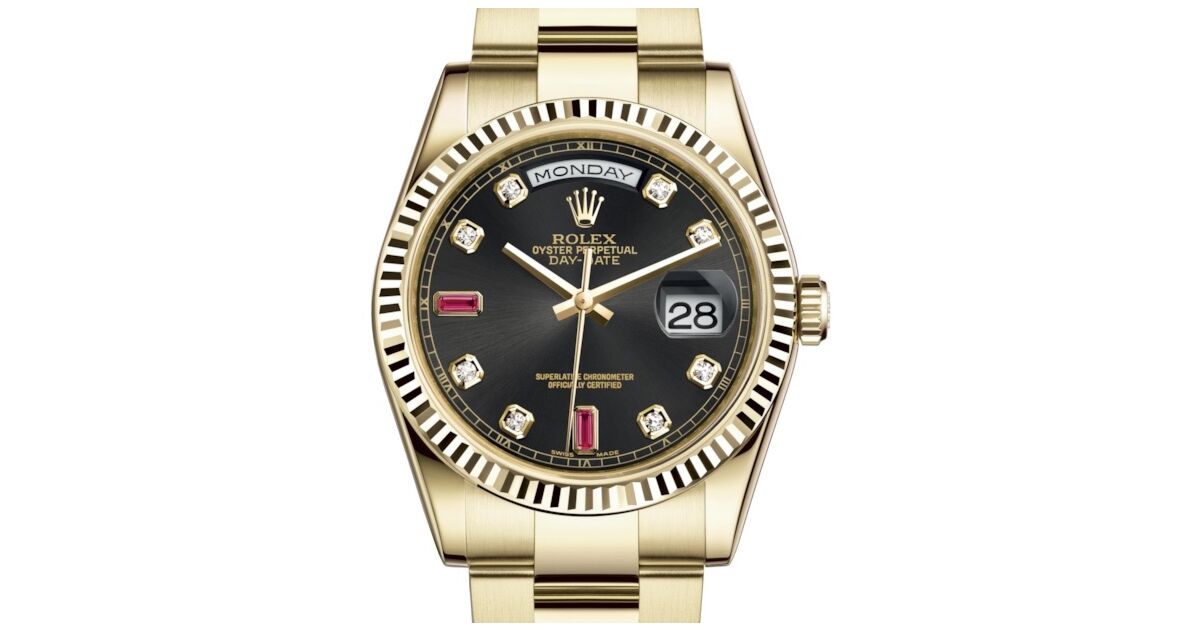 ディスティレリ　ド　パリ　ベルエール Rolex Day-Date 36 Yellow Gold Black Diamond & Rubies Dial