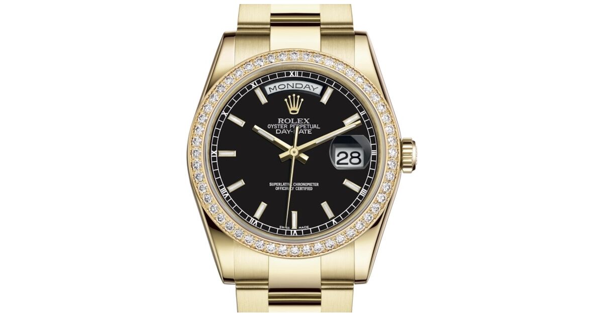 Rolex Day-Date 36 Yellow Gold Black Index Dial & Diamond