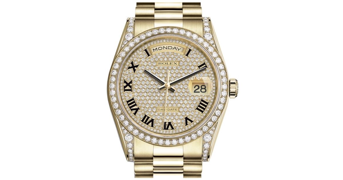 Rolex Day-Date 36 Yellow Gold Diamond Paved Roman Dial