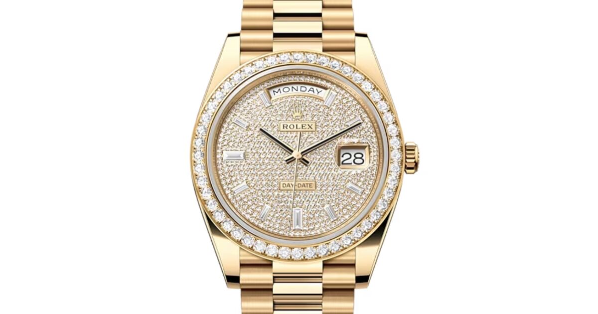 Rolex Day Date 40 Yellow Gold Diamond Paved Dial Diamond Bezel President Bracelet 228348RBR BRAND NEW