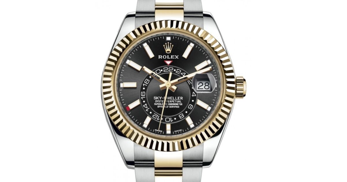 パリコレクション Yellow Sky-Dweller Rolex Gold/Steel Fluted Dial Index Black 時計
