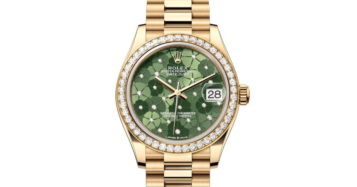 Rolex Datejust 31 Yellow Gold Olive Green Floral Motif Dial