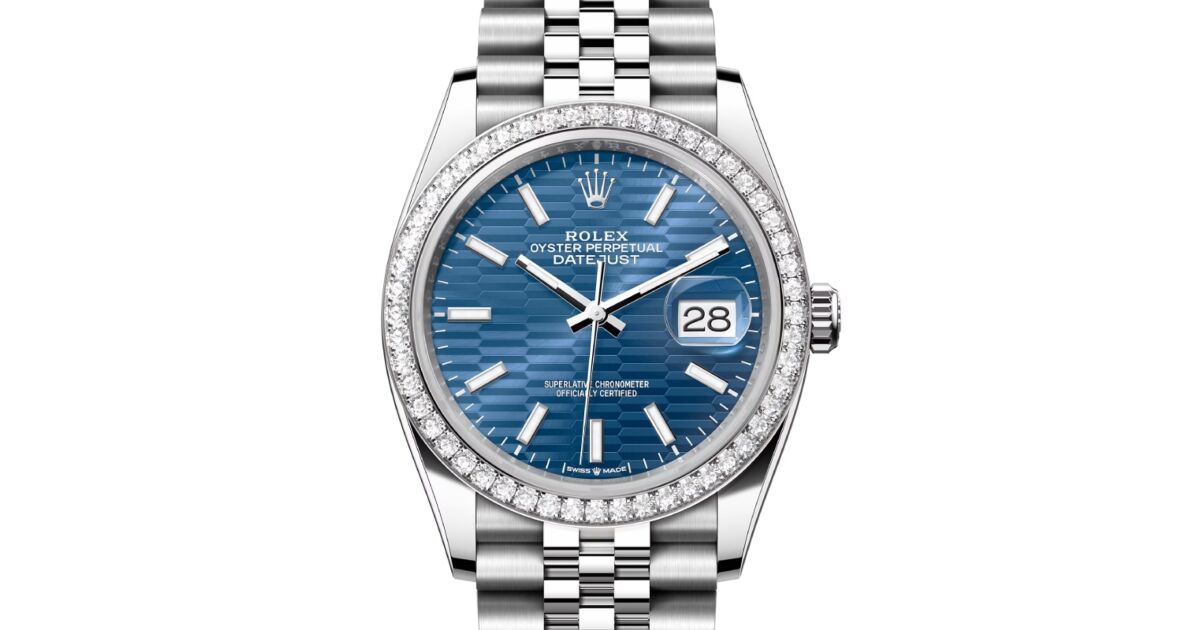 Rolex Datejust 36 White Gold/Steel Bright Blue Fluted Motif Index Dial  Diamond Bezel Jubilee Bracelet 126284RBR - BRAND NEW