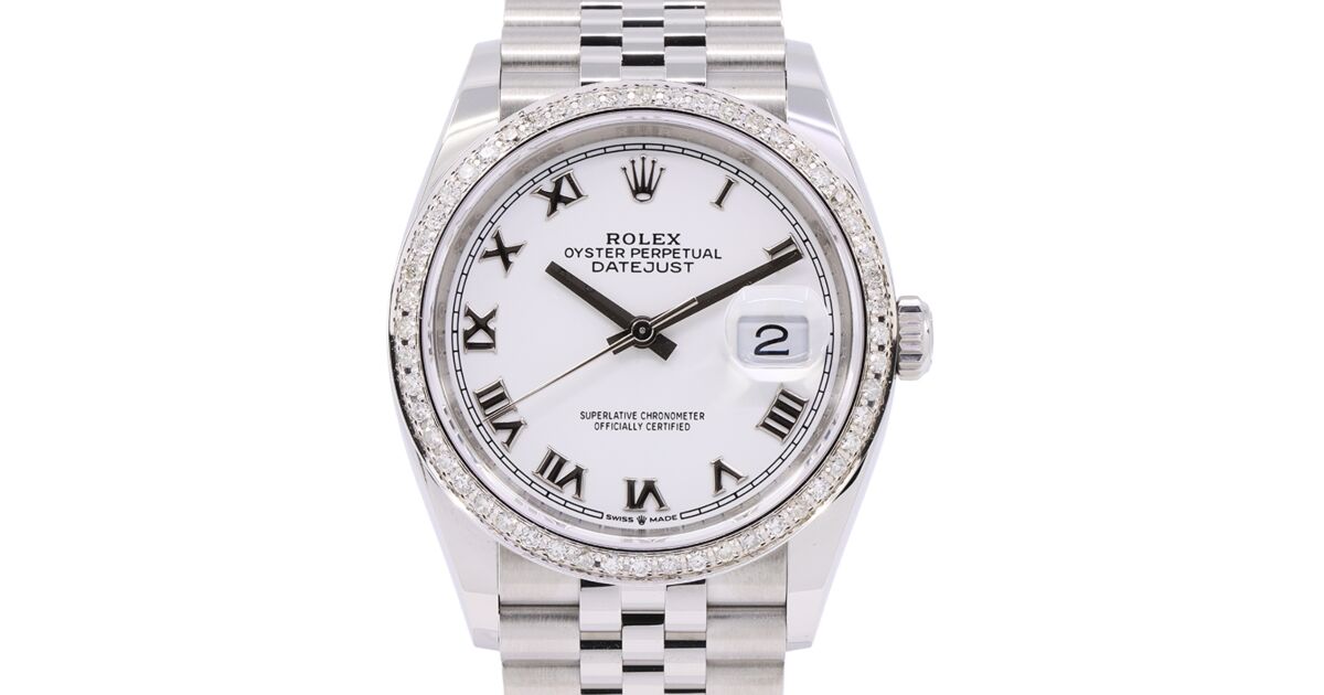 Rolex Datejust 36 White Gold/Steel White Roman Dial & Custom Diamond Bezel  Jubilee Bracelet 126200 (126284RBR) - BRAND NEW