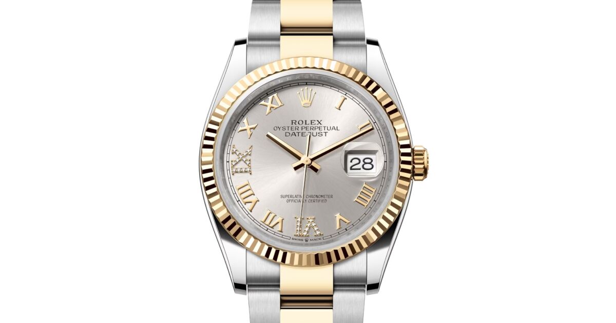 Rolex Datejust 36 Yellow Gold Steel Silver Roman Diamond VIIX Dial Fluted Bezel Oyster Bracelet 126233 BRAND NEW