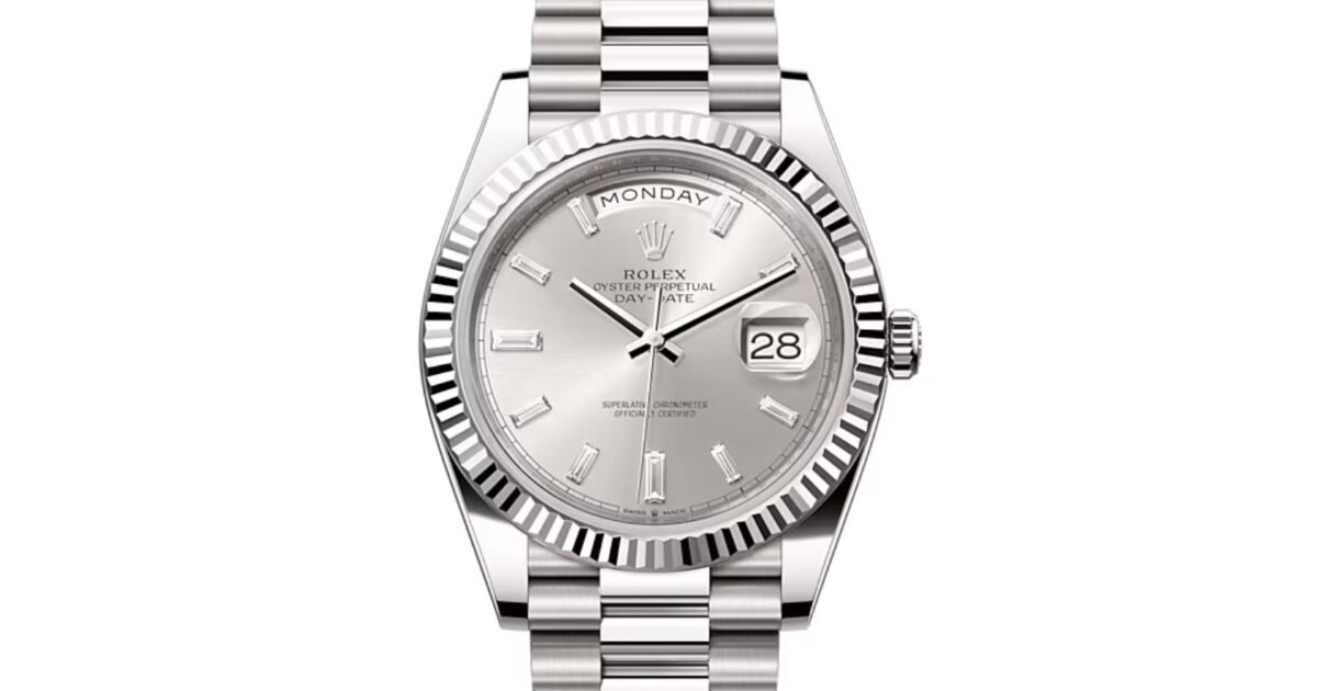 Rolex Day Date 40 President White Gold Silver Baguette Diamond Dial 228239