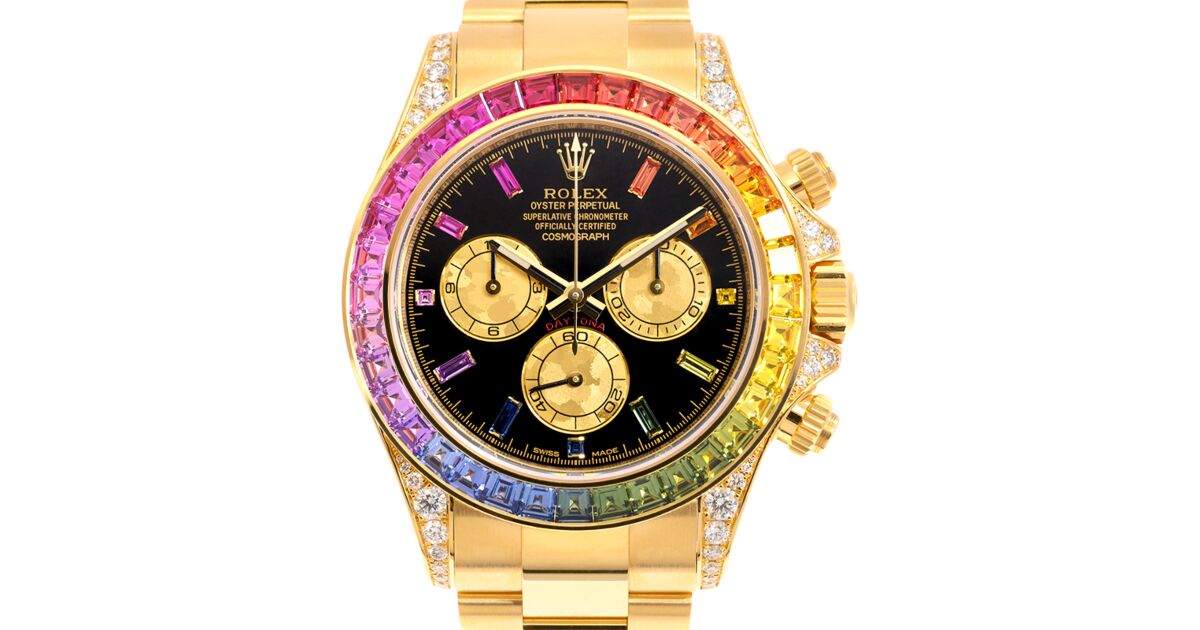Rolex Daytona Yellow Gold Black Dial Rainbow Bezel Oyster